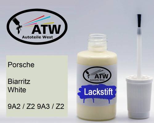 Porsche, Biarritz White, 9A2 / Z2 9A3 / Z2: 20ml Lackstift, von ATW Autoteile West.